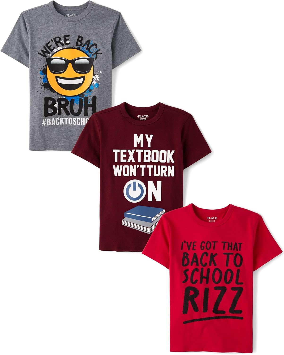The Children’s Place Boys’ School,Learning Short Sleeve Graphic T-Shirts,3 Pack