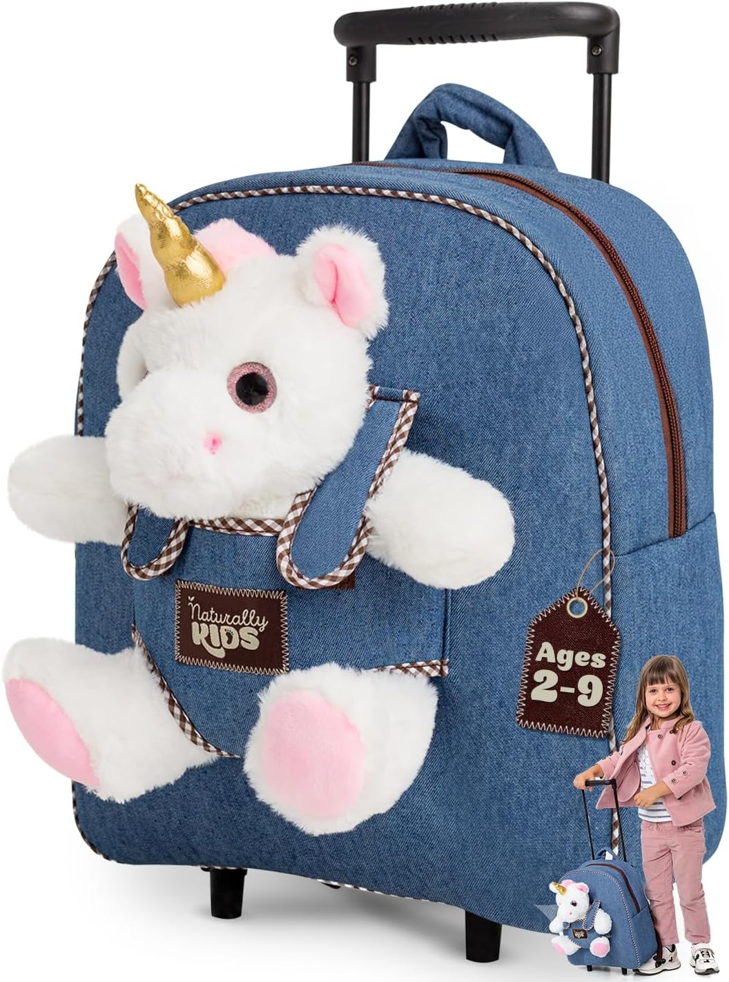 Toddler Luggage for Girls w Unicorn Toys, Kids Rolling Backpack for Girls, Toddler Suitcase, Gifts for 3 4 5 6 Year Old