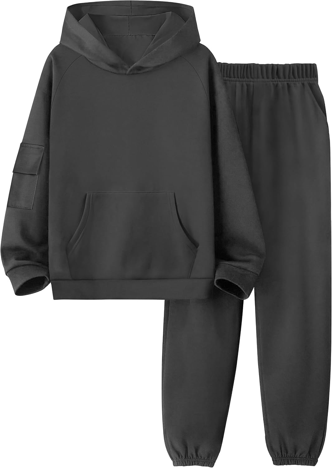 Boys Clothes Long Sleeve Solid Kangaroo Pocket Hoodie Top and Pants Fall Winter 2 Piece Outfits Set 6-12T
