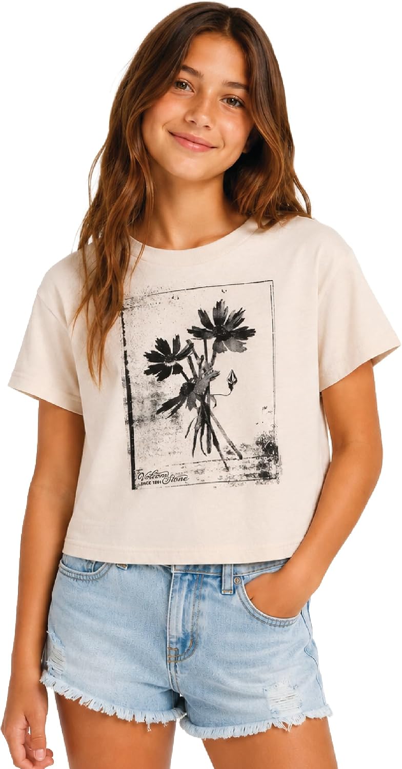 Volcom Girls Shirts – Casual Crewneck Short Sleeve Graphic Tee Trendy Tops – Breathable Girls Summer Clothes