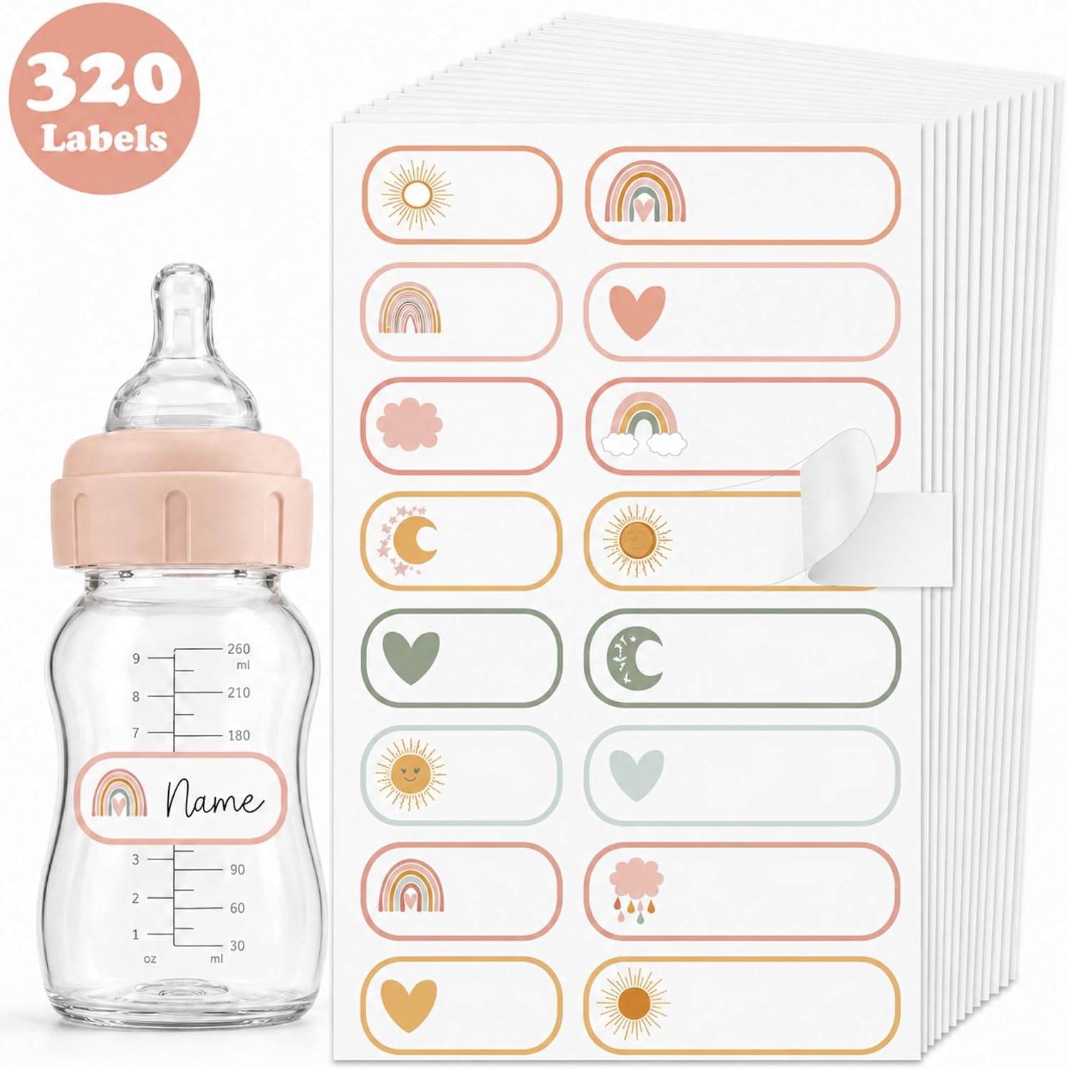320 Pcs Labels for Kids Stuff Daycare Waterproof Baby Name Labels Washable Bottle Label Reusable Self-Adhesive Tag Sticker for Self-Laminating Write-on School Essentials Food Milk(Boho)