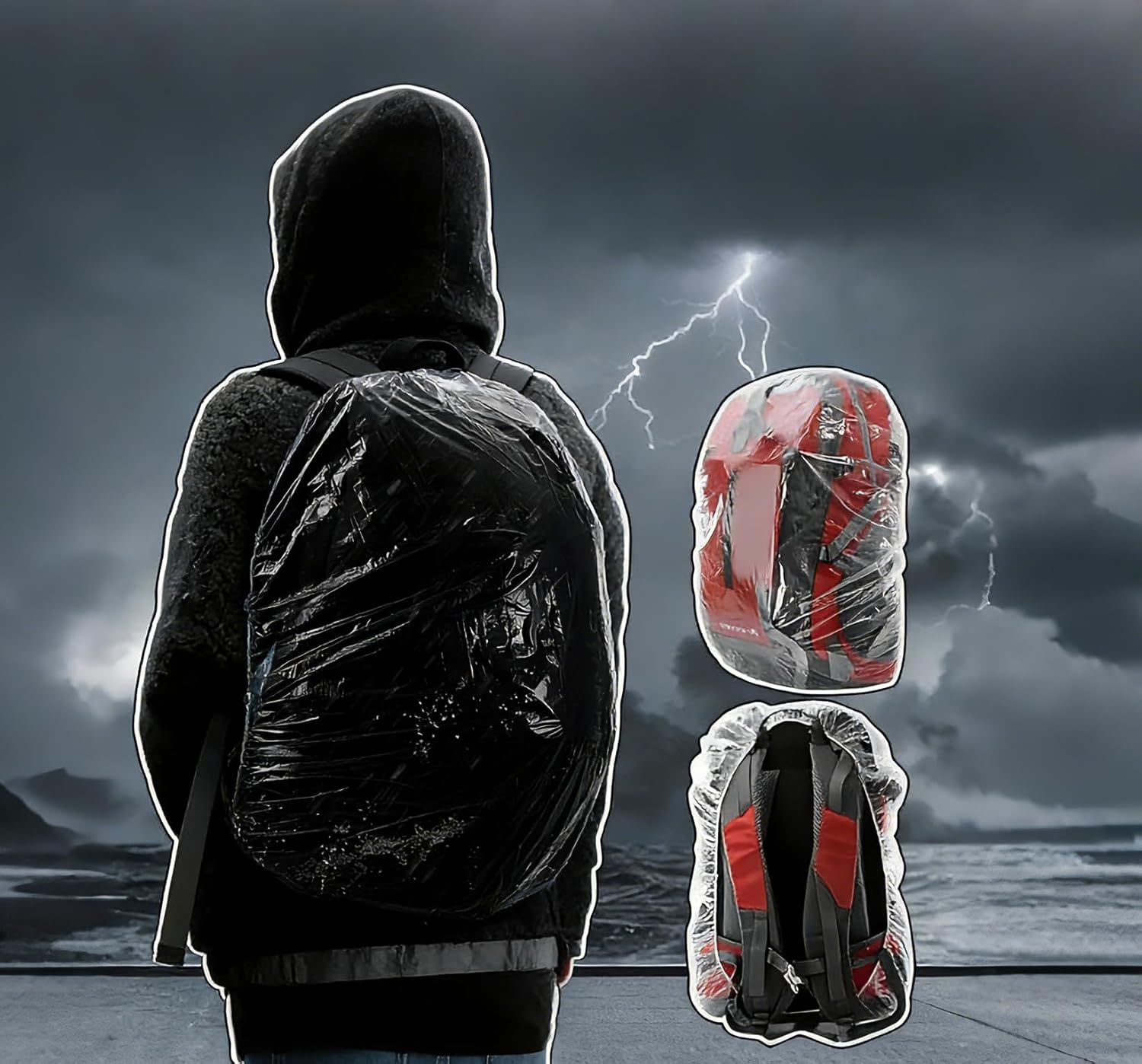 25pcs Backpack Rain Cover, Covering 15-55 Liters, Disposable Rain Cover, Elastic Cover, Backpack Protector, Portable, Suitable for Outdoor Camping, Hiking and Trave