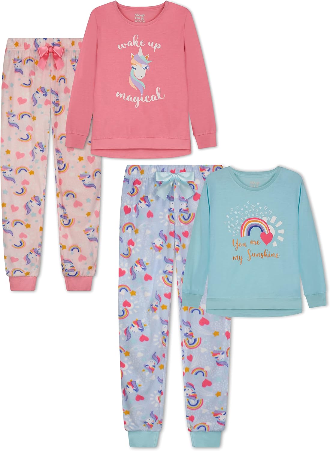 Sleep On It Girls Fleece Pajama Set Long Sleeve Tops & Fleece Pants Soft Kids Sleepwear Multipack Cute Prints Sizes 4-14