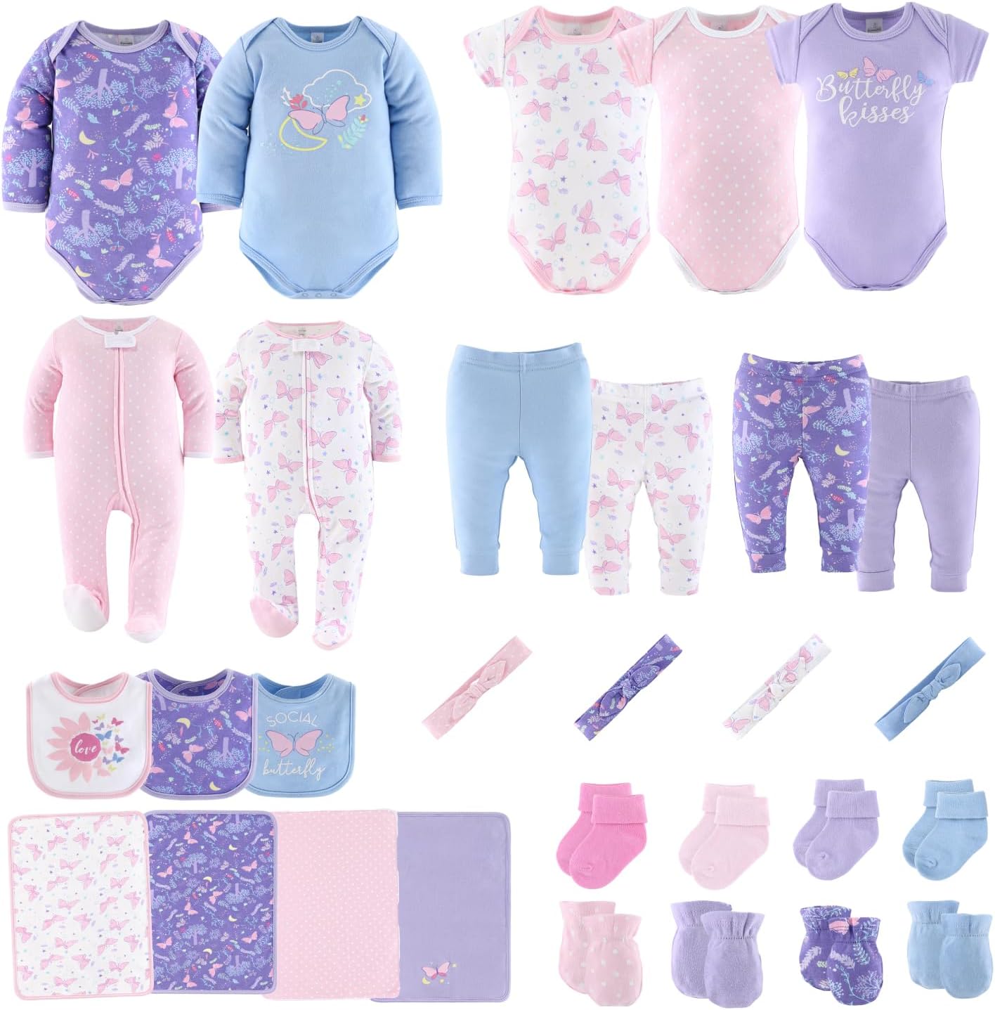 The Peanutshell Baby Layette Gift Set for Girls, Newborn Girl Gift Sets, Baby Clothes & Essentials, Purple Butterfly