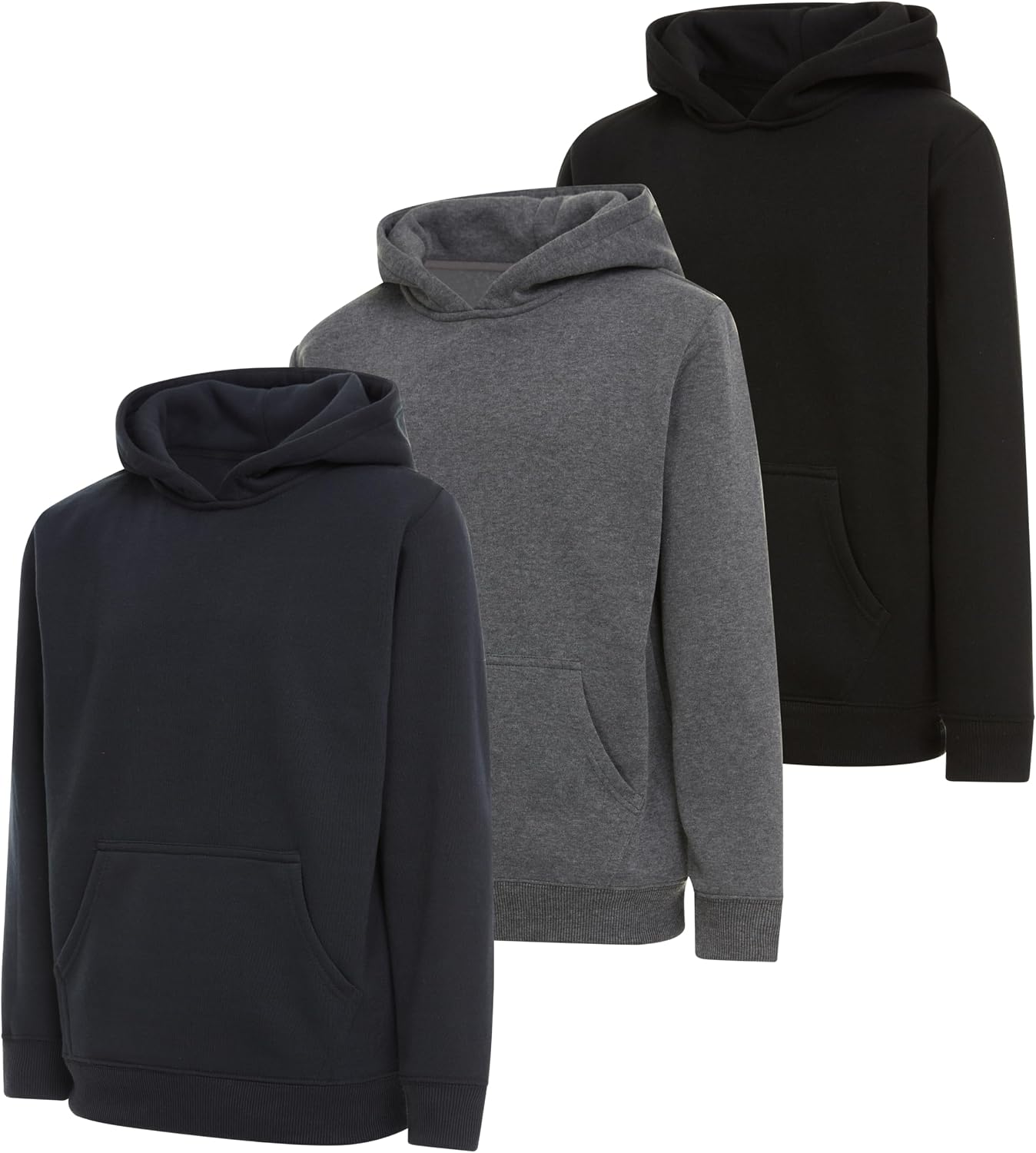 PURE CHAMP Boys Hoodies 3 Pack Fleece Pullover & Zip-Up Sweatshirts for Boys Kids Youth Plain Basic Everyday Wear Sizes 4-20