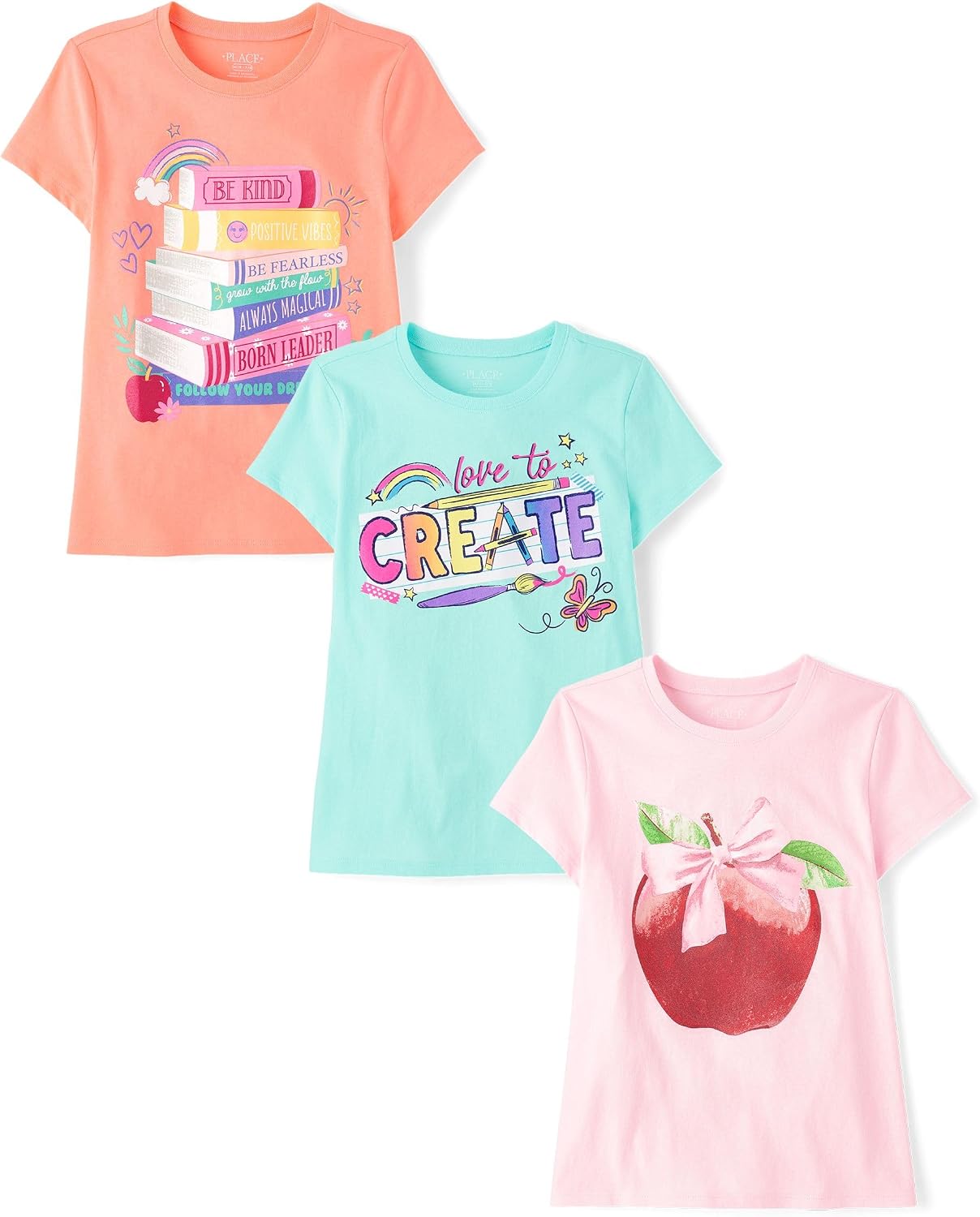 The Children’s Place,Girls,School,Learning Short Sleeve Graphic T-Shirts,3 Pack