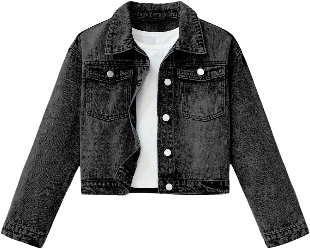 BEAUDRM Girl’s Denim Jacket Button Down Long Sleeve Jean Outerwear Coat Streetwear