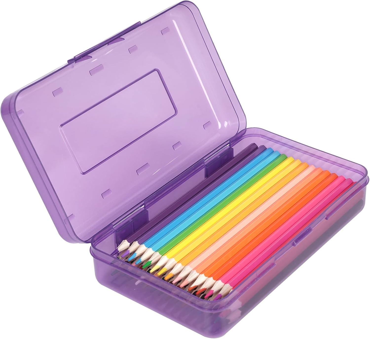 Large Capacity Colored Pencil Case, Pencil Box, Plastic Pencil Boxes for Kids Adults Girls Boys, Hard Crayon Box Storage with Snap-tight Lid for School office Supplies (Clear Purple)