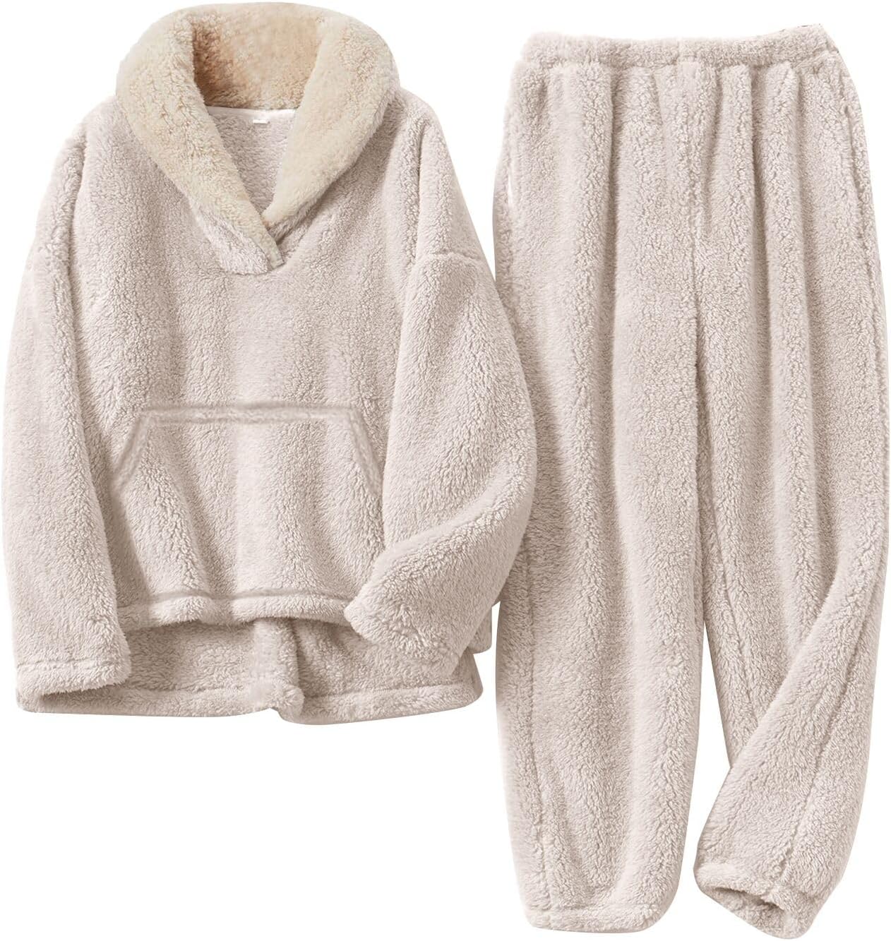 Flygo Girls Fuzzy Pants Set Fleece Outfits Winter Flannel Fluffy Pullover Sweatshirt Top Pants Sweatsuit