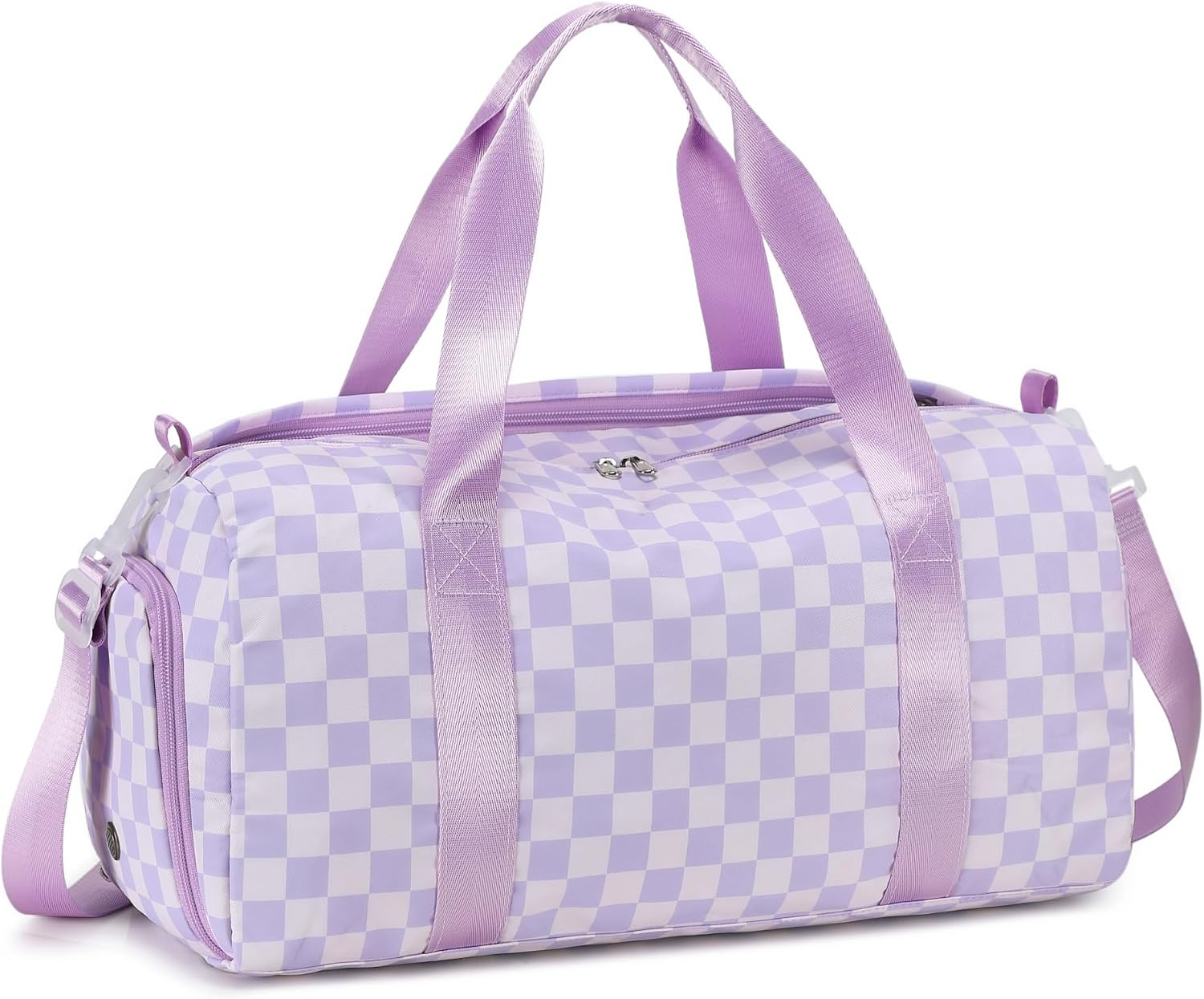 LEDAOU Duffle Bag Girls Kids Cute Dance Bag with Shoes Compartment Gym Bag with Wet Pocket Sports Overnight Travel Bag (Purple Checkered)