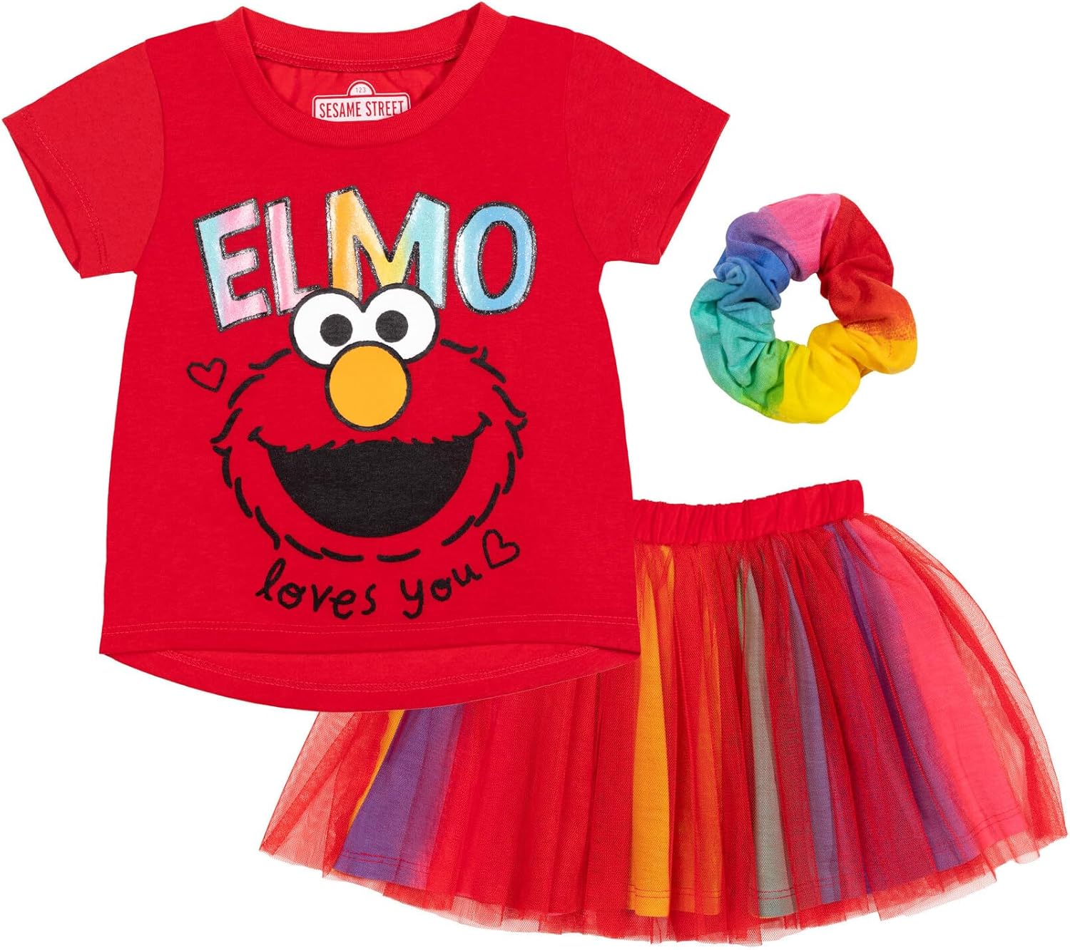 Sesame Street 3pc T-Shirt, Skirt & Scrunchie Set Infant to Little Kid Sizes (12 Months – 7-8)