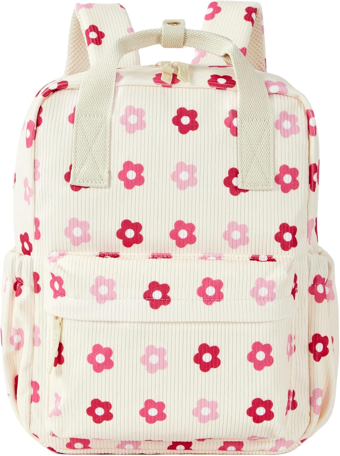 Corduroy Toddler Backpack Bookbag School Bag for Toddlers Girls and Boys 2-4 Preschool Daycare Kindergarten 13” H Lightweight Fits for Folder(13”, Floral-Beige Corduroy)
