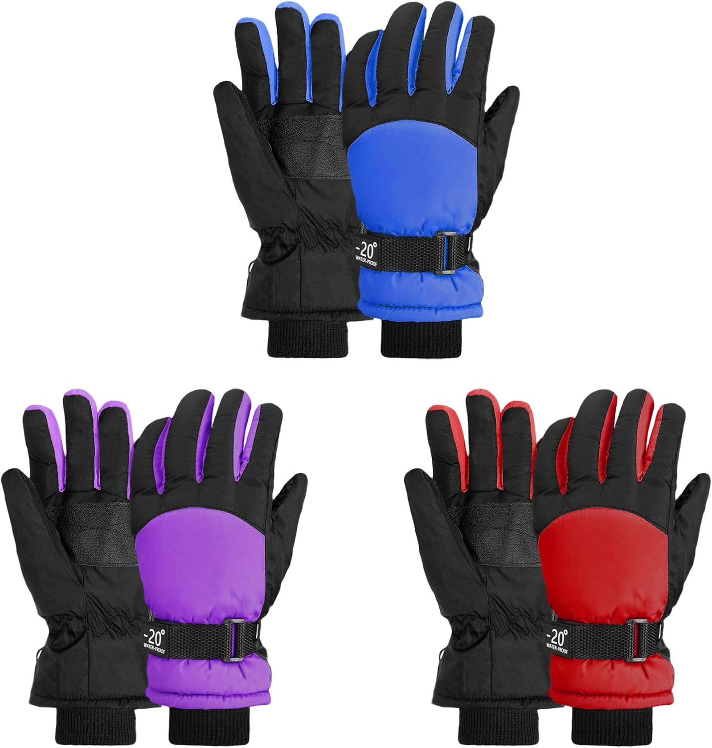 3 Pairs Winter Gloves for Kids Waterproof Snow Ski Gloves for Boys Girls Outdoor Toddler Mittens