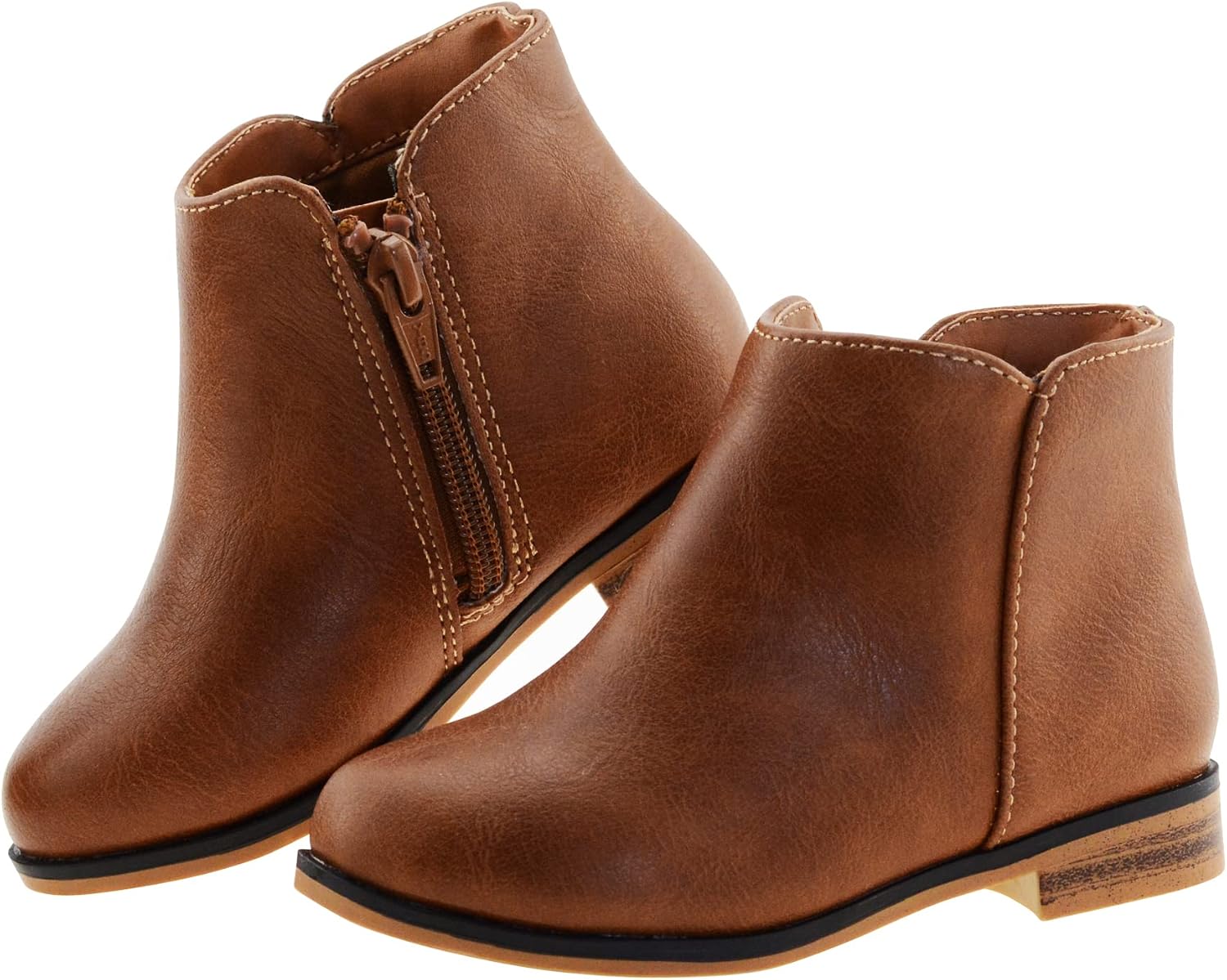 LseLom Girls Ankle Boots for Toddler/Little Kids – Brown, Suede, Zipper, Low-Top, Flat Heel, Casual