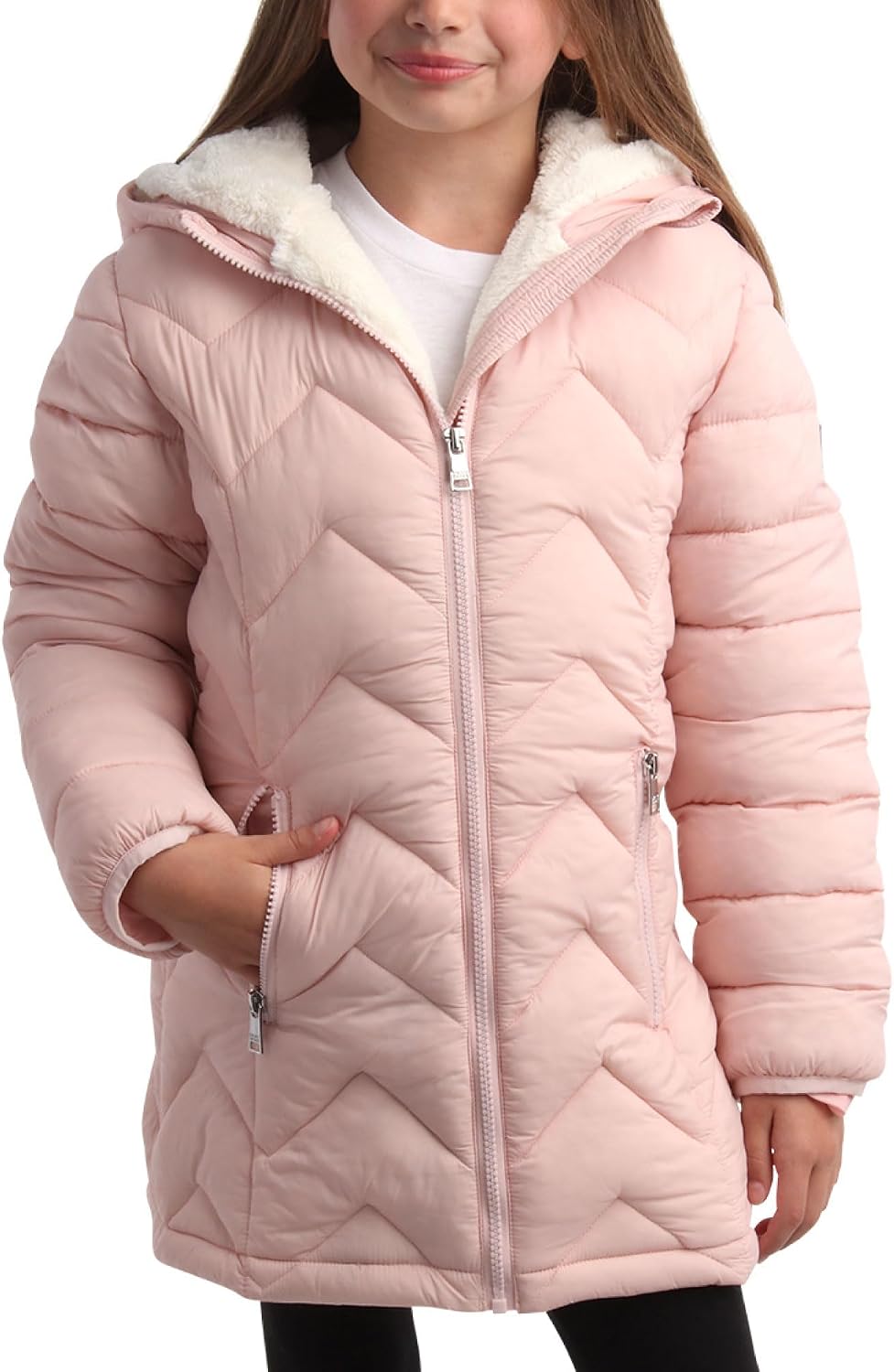 DKNY Girls Puffer Jacket – Full Sherpa Lined Glacier Shield Mid Length Quilted Puffer Jacket Kids Insulated Winter Coat