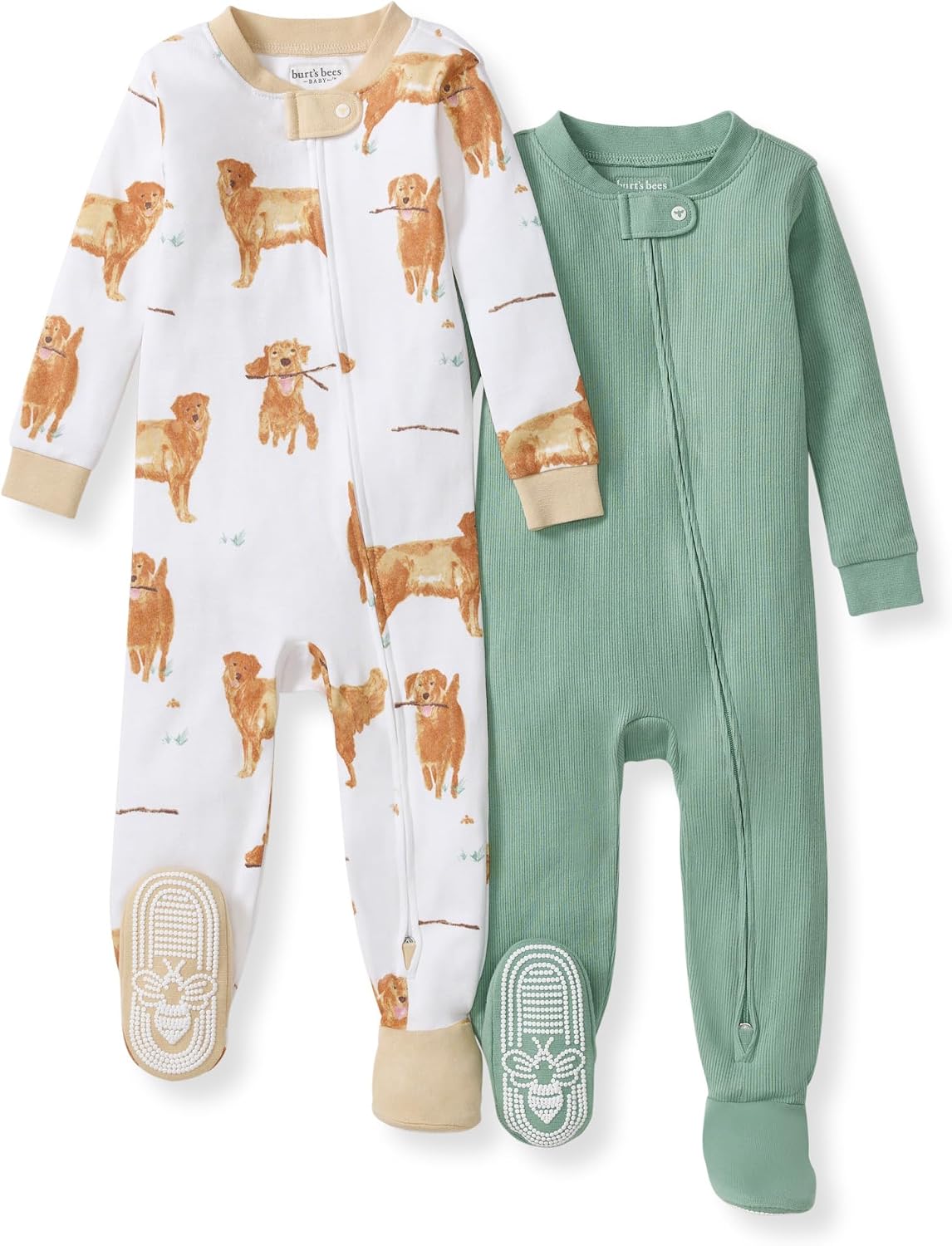 Burt’s Bees Baby Organic Cotton Footed Pajamas for Boys, Zipper PJ Sleeper, Snug Fit Sleepwear with Non-Slip Bee Grips