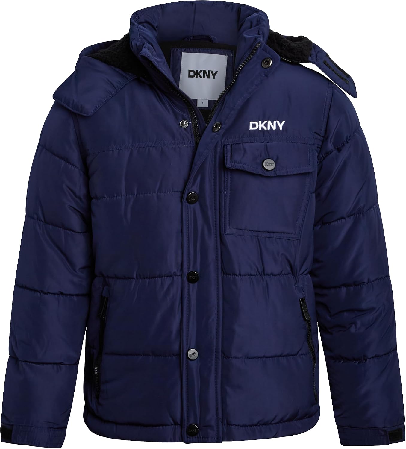DKNY Boys Puffer Jacket – Wind Water Resistant Polar Fleece Lined Boys Winter Coat – Cozy Kids Jacket with Sherpa Lined Hood