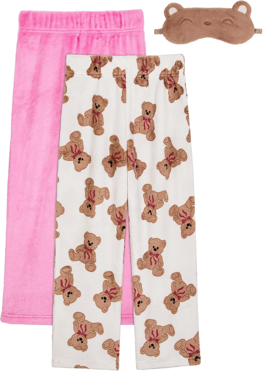 Saint Eve Kids Girls Fuzzy 2 Pack Pajama Pants & Matching Sleep Mask – Super Soft Fleece – Sleep & Lounge PJ Pants for Kids