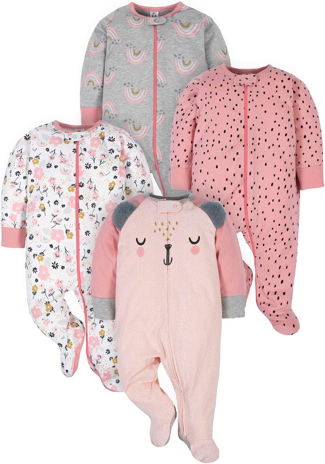Gerber Baby-Girls 4 Pack Sleep ‘N Play Footie