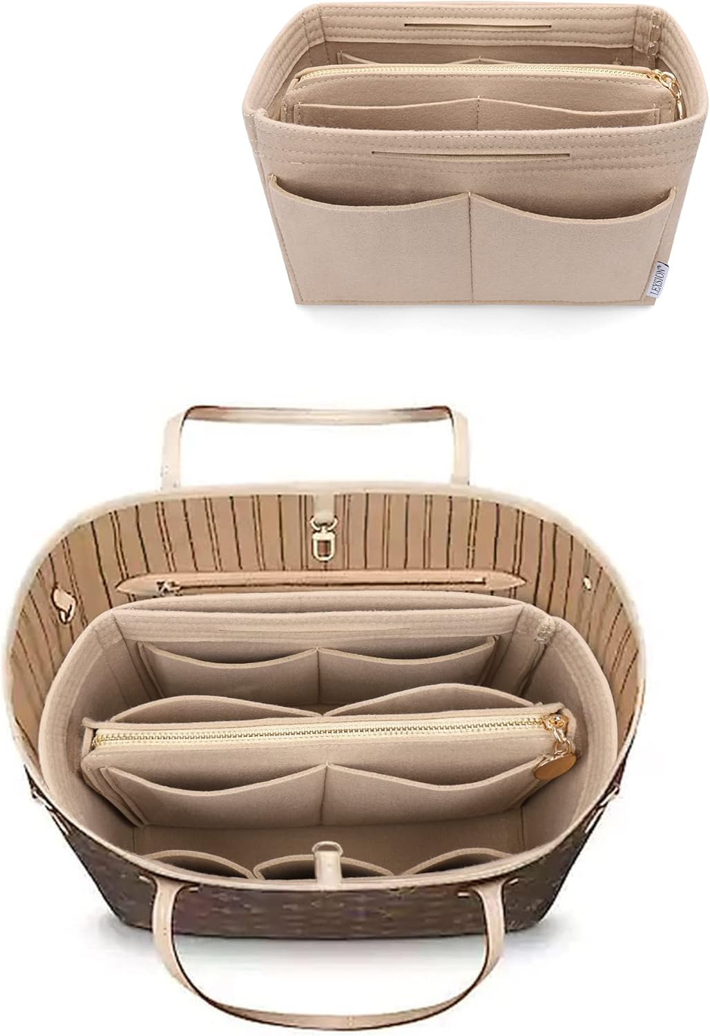 LEXSION Felt Purse Organizer Insert, Tote Bag Shaper Dividers with 5 Sizes | LEXSION Felt Purse Bag Organizer Insert with zipper Bag Tote Shaper Fit Speedy Neverful PM MM