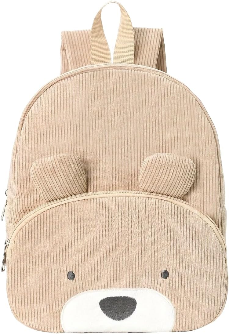 Teddy Bear Backpack Corduroy Toddler Backpack for Boys Girls 2-4, Cute 3D Bear Preschool Kindergarten Daycare Bag, 11.8″ Mini Kids Travel Bookbag (Khaki)