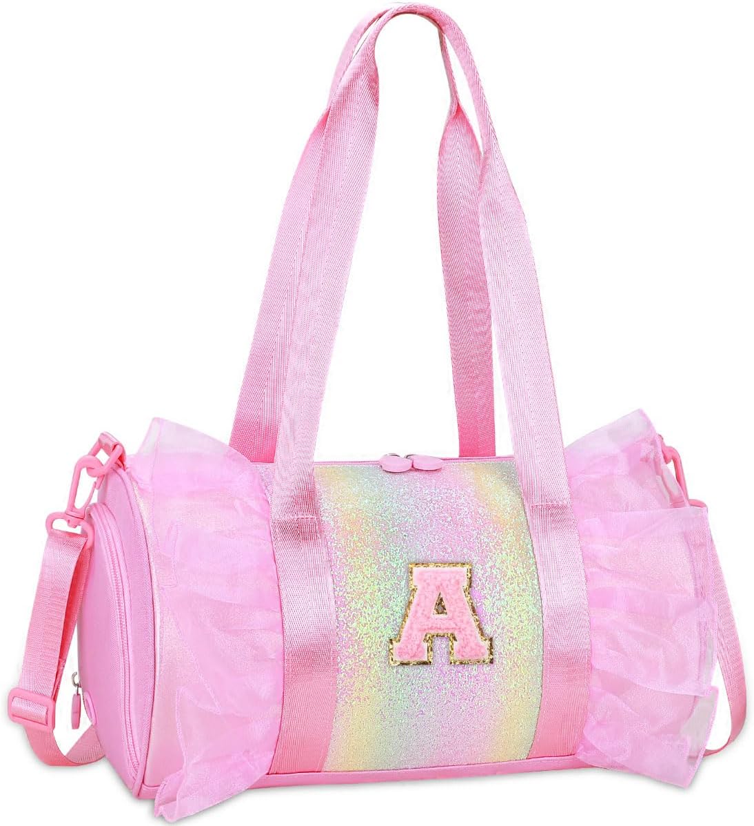 Personalized Monogram Dance Bag for Girls – 3-8 Years Kids Lightweight Water Resistant Oxford Backpack for Ballet Cheerleading Sleepovers Gymnastics Pink A