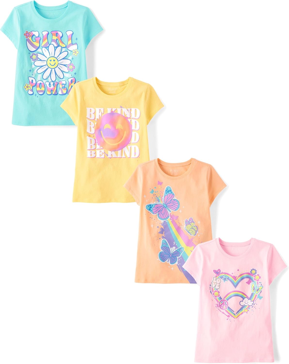 The Children’s Place Girls’ Trends,Icons Short Sleeve Graphic T-Shirts,4 Pack