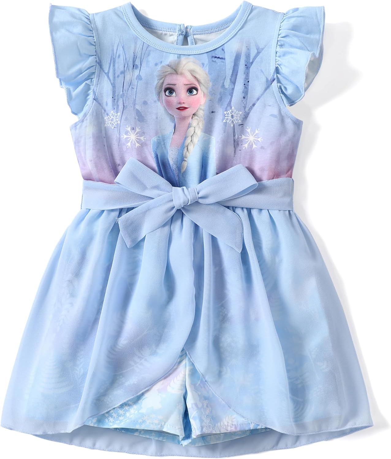 Disney Princess Frozen Elsa Minnie Mouse Stitch Toddler Girl Romper With Skirt Overlay Summer Jumpsuit with Bow 2-6 Years