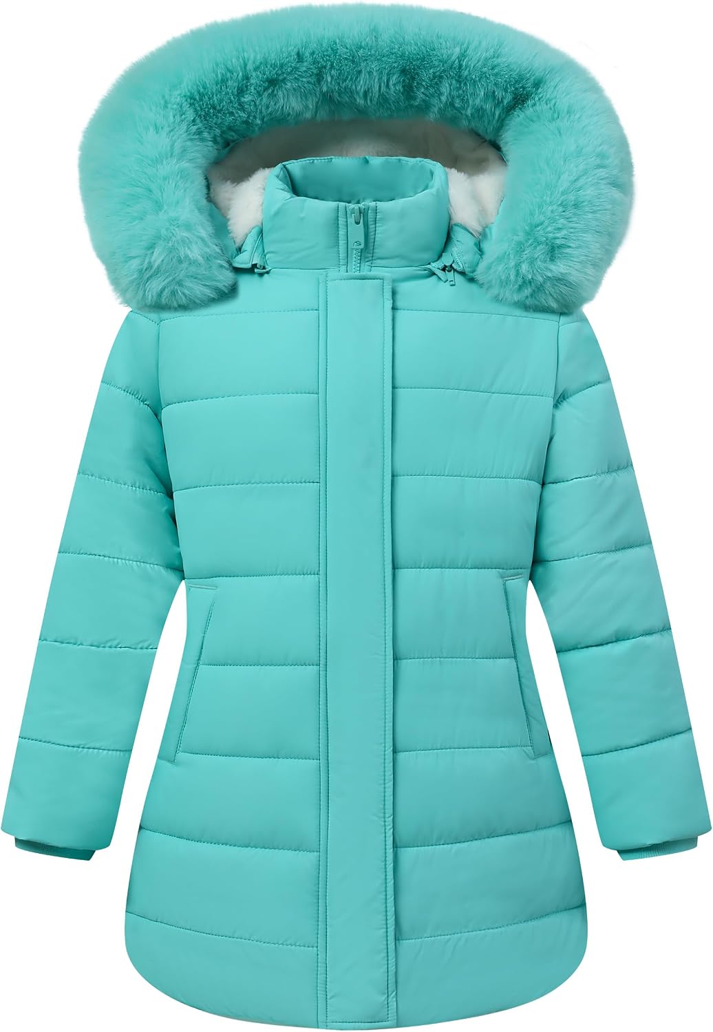 Girls’ Down Coat with Removable Hood,Kid’s Waterproof Winter Jacket Snow Outwear Parka Fleece Insulated