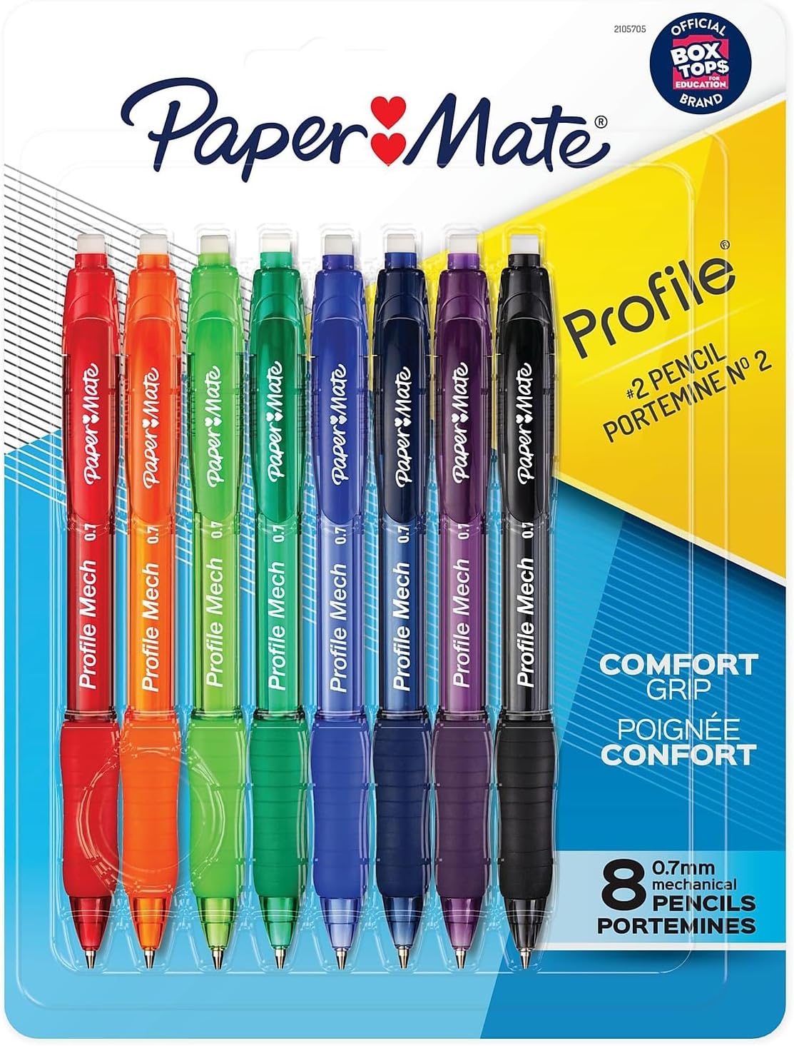 Paper Mate Profile Mech Mechanical Pencils, 0.7mm #2 Pencil Lead, Comfort Grip, Assorted Barrel Colors, 8 Count – Office Supplies