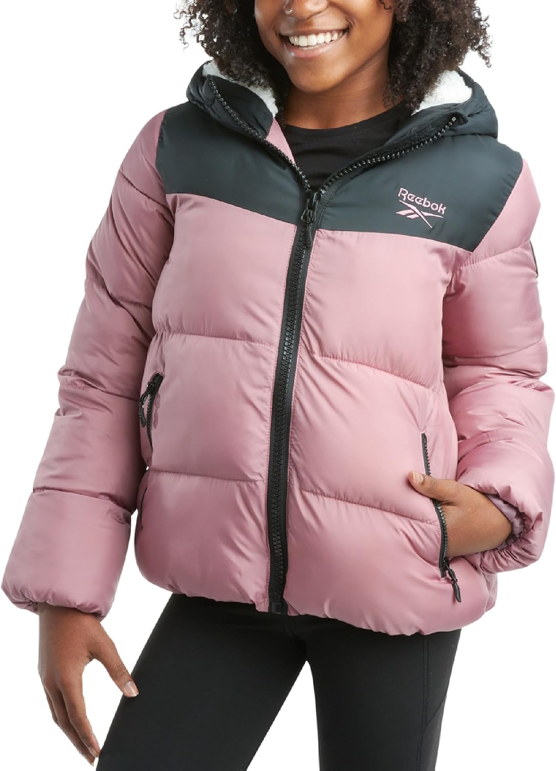 Reebok Girls Puffer Jacket – Heavyweight Poly Taffeta Insulated Zip Up Winter Coat for Girls with Sherpa Lined Hood & Pockets