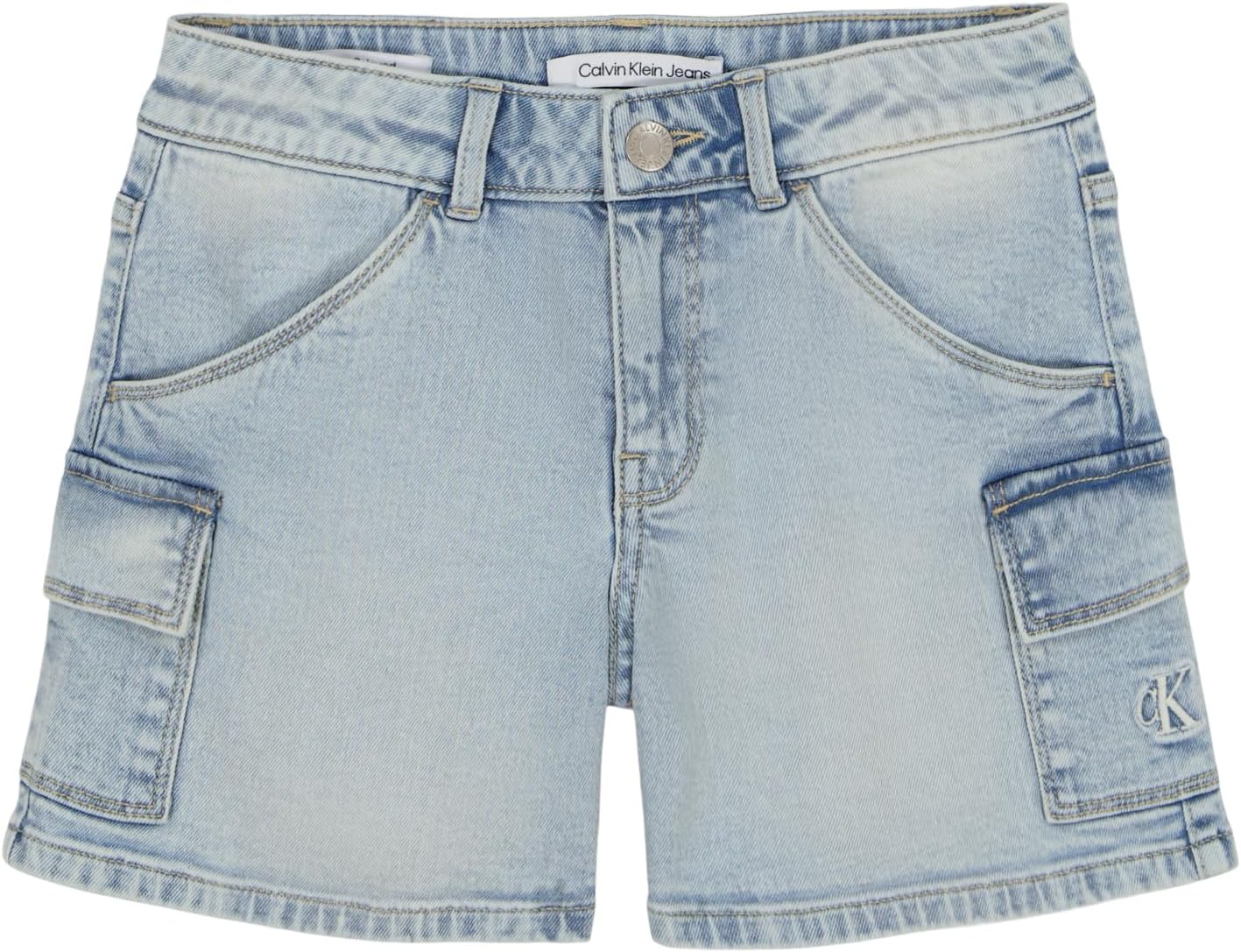 Calvin Klein Girls’ Relaxed Fit Stretch Denim Jean Cargo Shorts