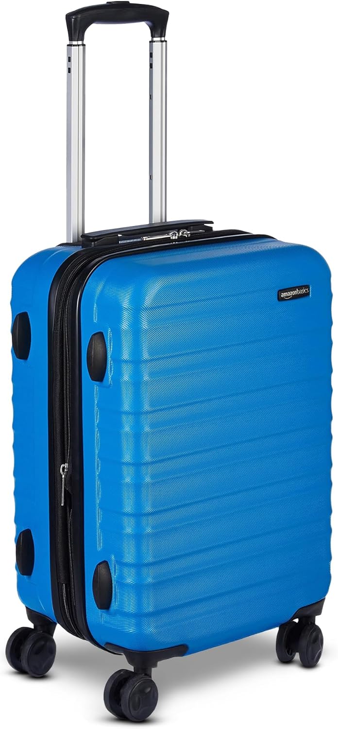 Amazon Basics 21″ Hardside Carry-On Luggage with Expandable Space, Scratch-Resistant Surface, Telescoping Handle, Four Multi-directional Wheels, Light Blue