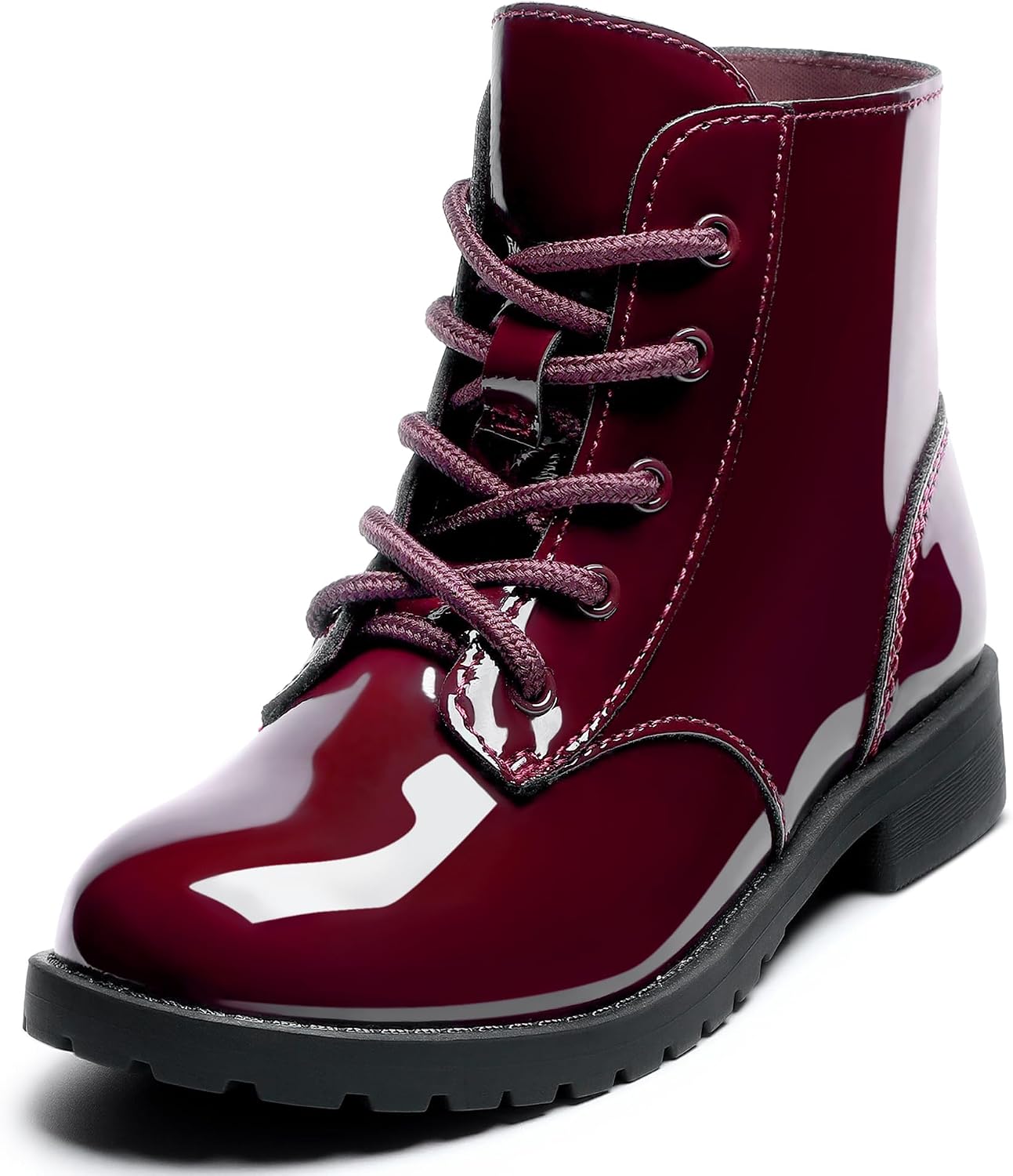 Girls Ankle Boots Lace Up Side Zipper Combat Shoes for Toddler/Little Kid/Big Kid