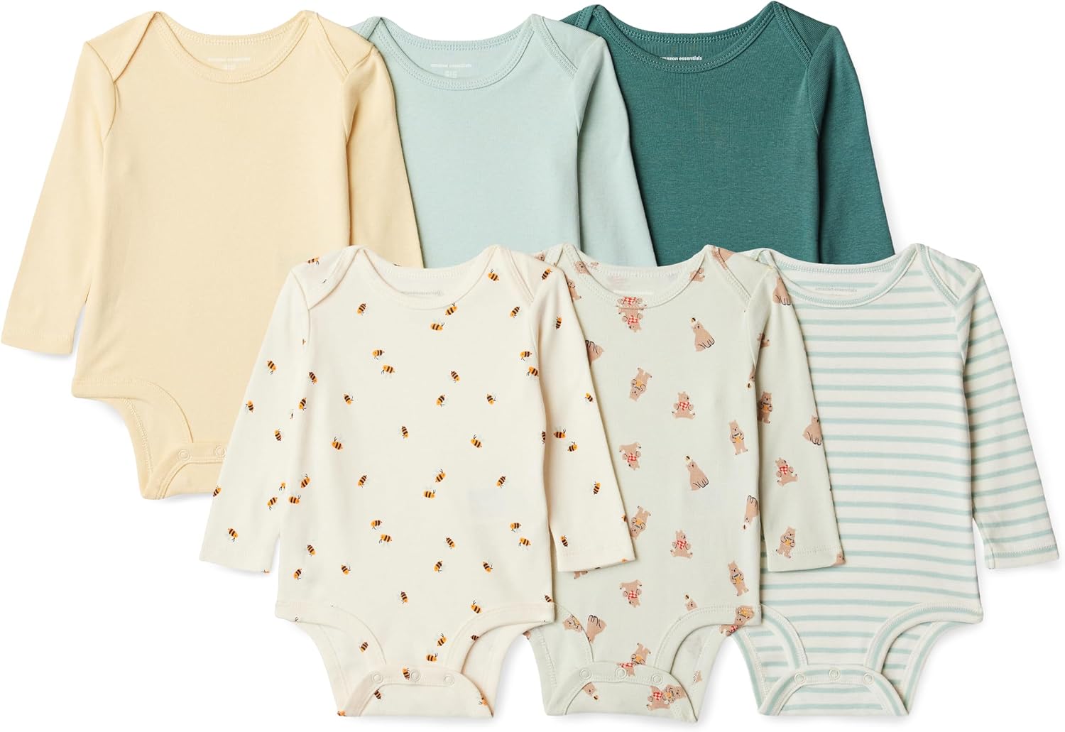 Amazon Essentials Unisex Babies’ Long-Sleeve Cotton Bodysuits, Pack of 6
