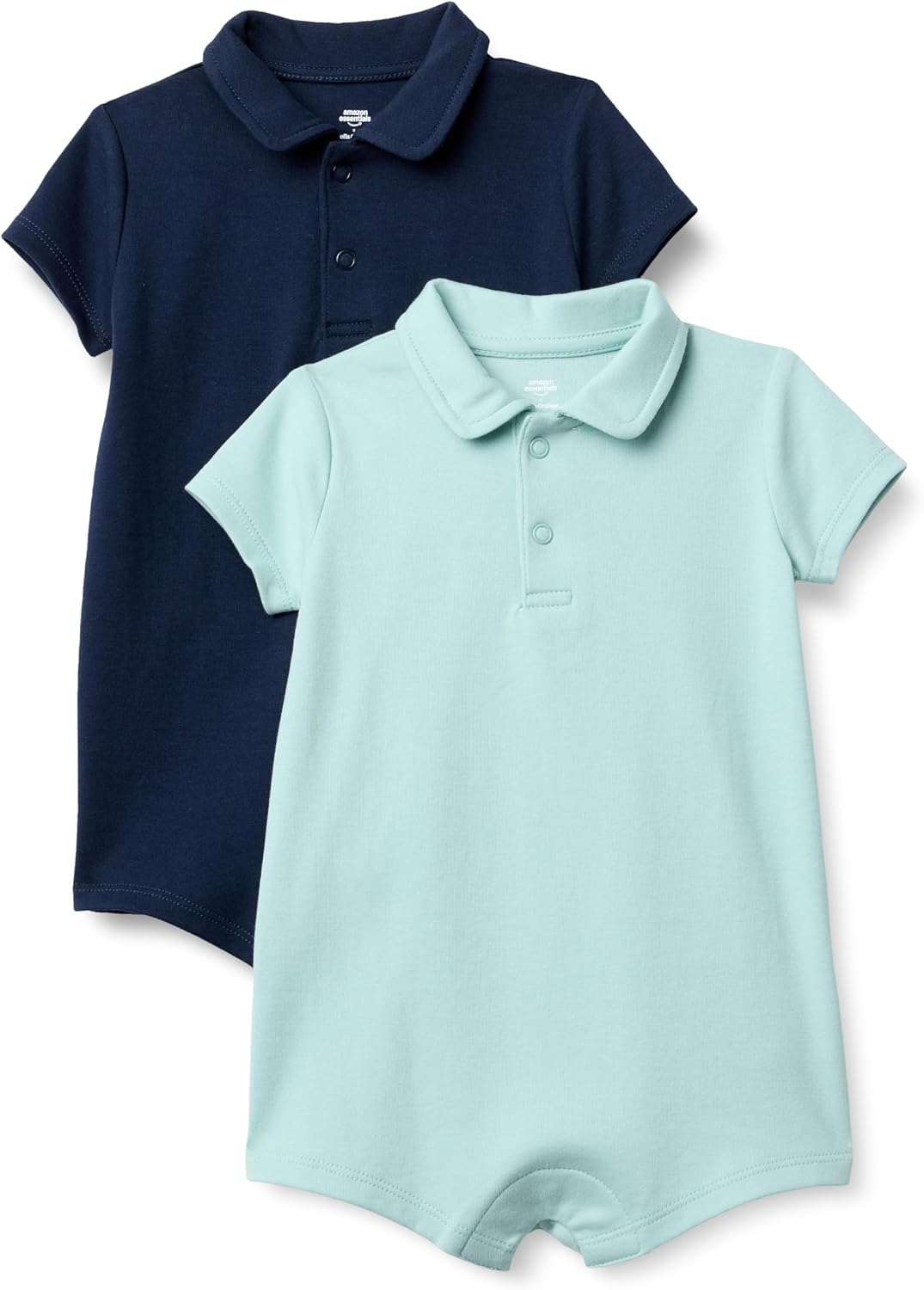 Amazon Essentials x Sofia Grainge Baby Boys’ Short Sleeve Cotton Polo Romper, Pack of 2