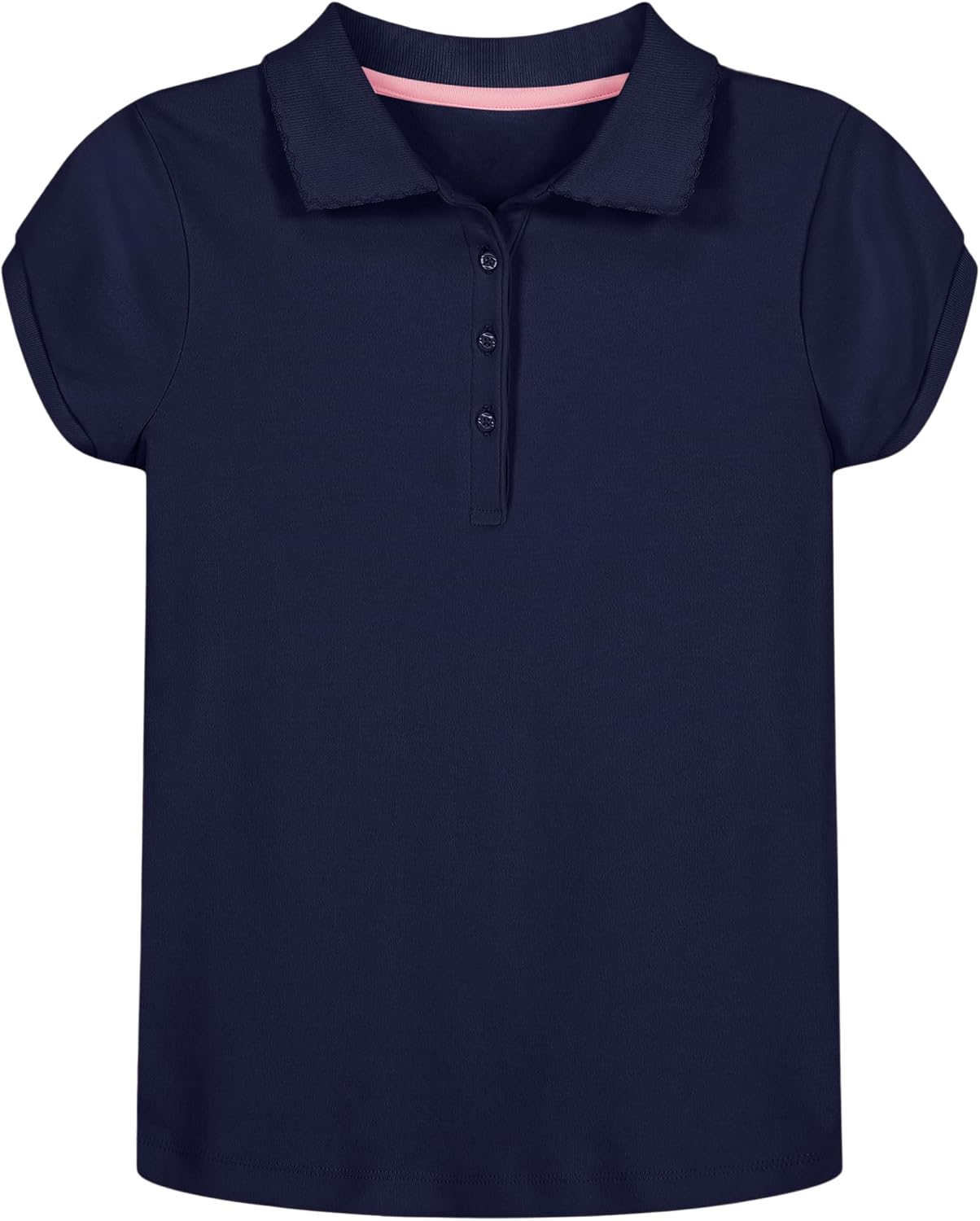 Nautica Girls’ School Uniform Short Sleeve Polo Shirt, Button Closure, Soft Pique Fabric