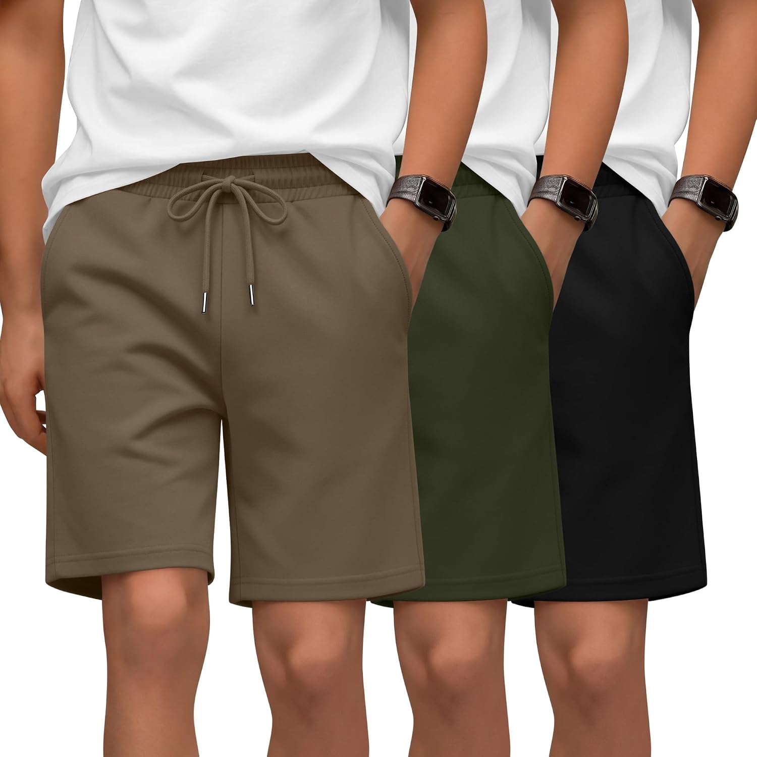 3 Pack Boy’s Shorts Athletic Elastic Waist Drawstring Shorts for Kids with Pockets Summer Stretchy Casual Clothes