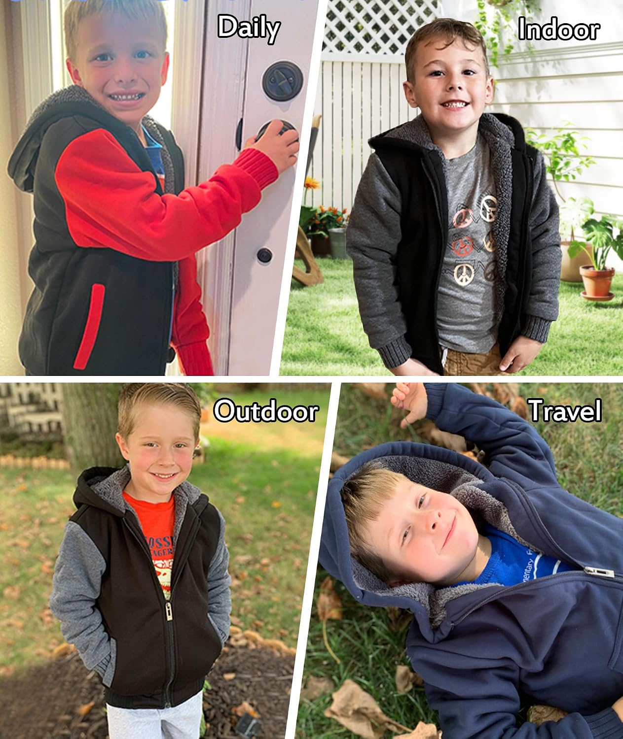 SECOOD Kids Hoodie Fleece Jacket Warm Sherpa Lined Zip Up Hooded Sweatshirt Soft Winter Coat Boys Girls School Outerwear
