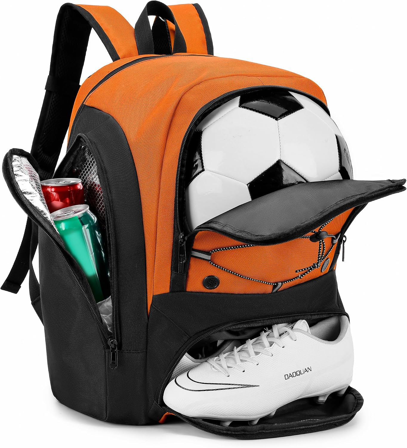 Soccer Backpack with Ball Holder,Youth soccer Bag for Basketball,Volleyball-Includes Separate Shoe Compartment&and Insulation (Orange)