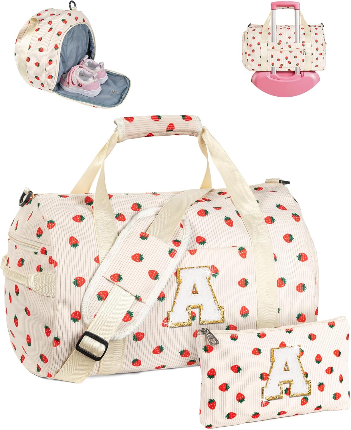 Birthday Gifts-Teen Girl Gifts Trendy Stuff, Girls Gym Bag, Personalized Kids Weekend Duffel Bags with Shoe Compartment, Dance Bag with Makeup Pouch, 9 Year Old Girl Birthday Gift (Letter A)