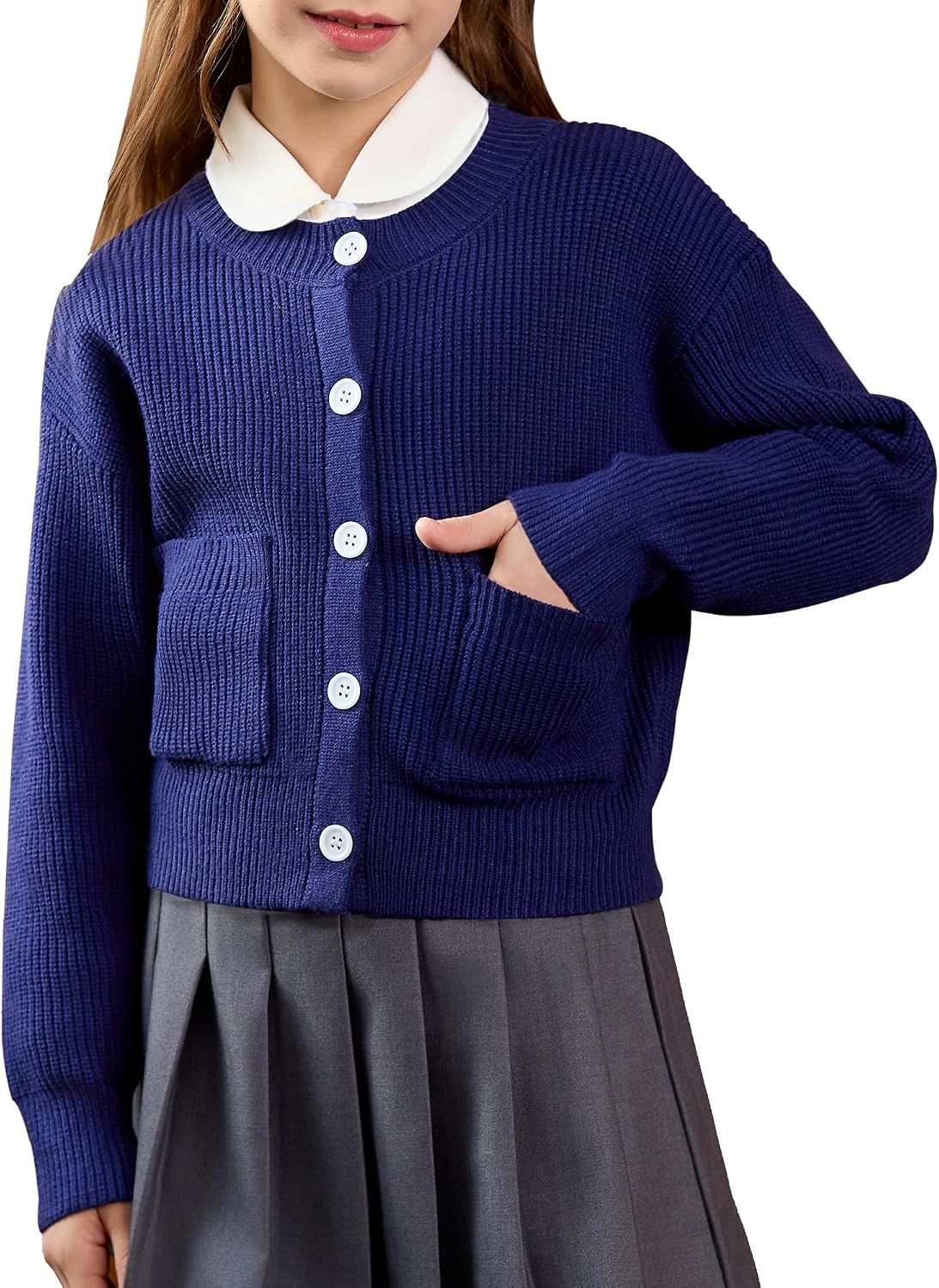 Girls Cardigan Sweater School Uniforms Toddler Long Sleeve Button Knit Solid Sweaters Tops