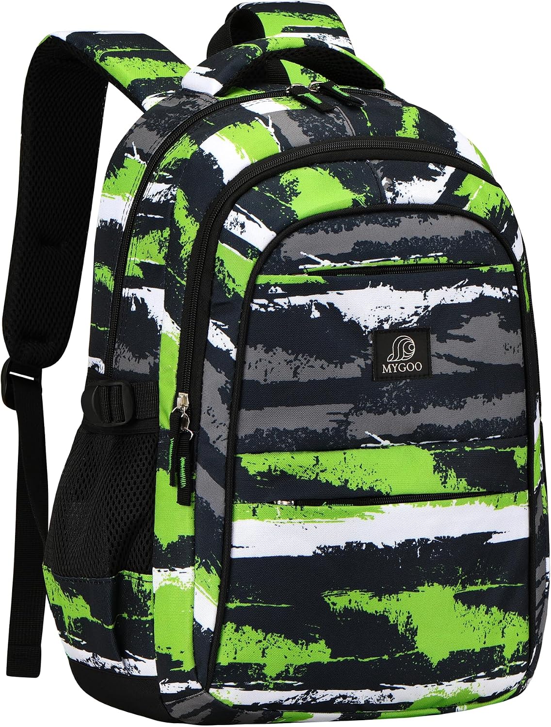 MYGOO Boys School Backpack Euclid Urban Green Bookbag for Elementary Middle School Ages 5-12, 17 inch Large Capacity 24L Kids Student Travel Bags