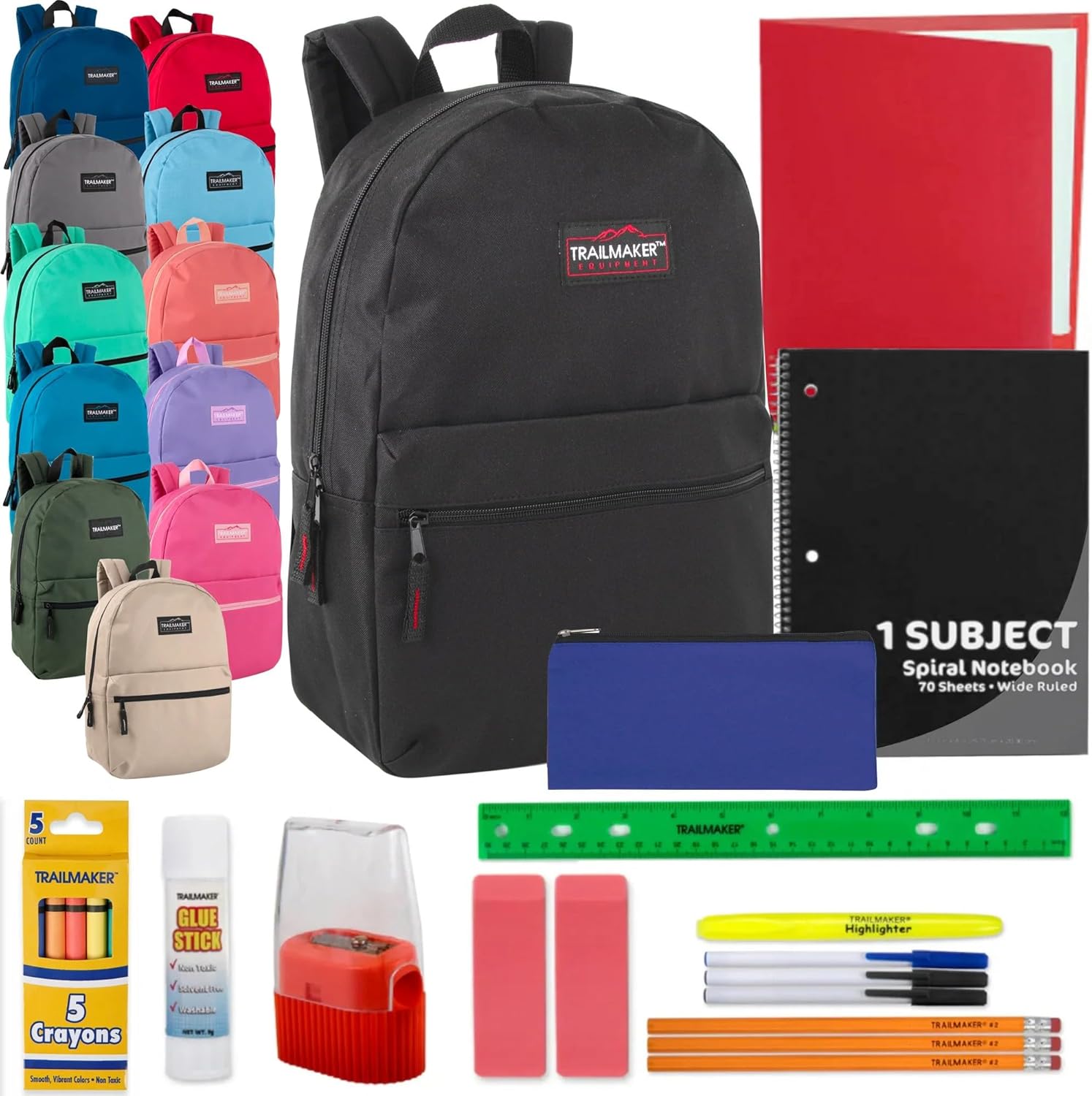 24 Pack Bulk Backpacks with School Supplies for Kids – Trailmaker Wholesale Backpack and School Supplies Kits