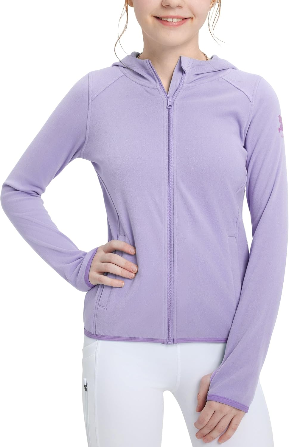 FitsT4 Sports Girls Fleece Horse Riding Jackets Hoodie Kids Equestrian Shirts Full Zip Up Long Sleeve Thumbholes for Winter