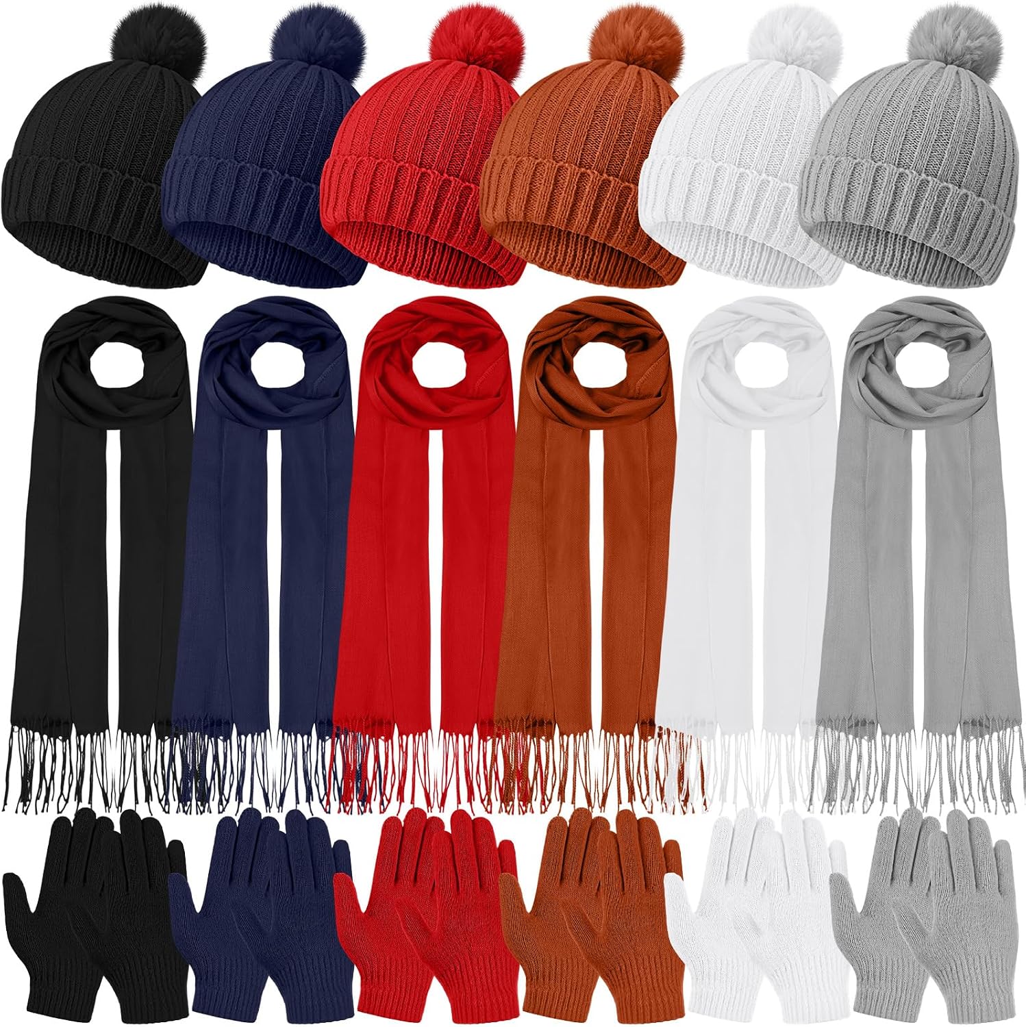 JaGely 18/12 Pcs Kids Hat Gloves Scarf Winter Set Kids Knit Beanie Pom Hat Full Fingers Gloves Tassel Scarves