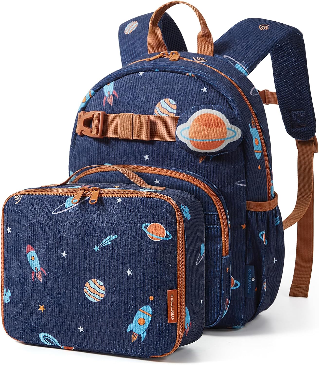mommore Corduroy Toddler Backpack for Boys Girls 2-4, Kids Backpack with Lunch Box Set, 13″ H Preschool Kindergarten Backpacks – Galaxy