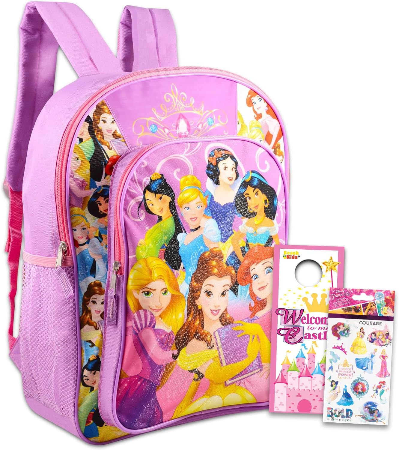 Disney Princess Backpack for Girls Kids Toddlers ~ Deluxe 16″ Princess School Bag Bundle Featuing Ariel, Cinderella, Rapunzel, and More (Disney Princess School Supplies)