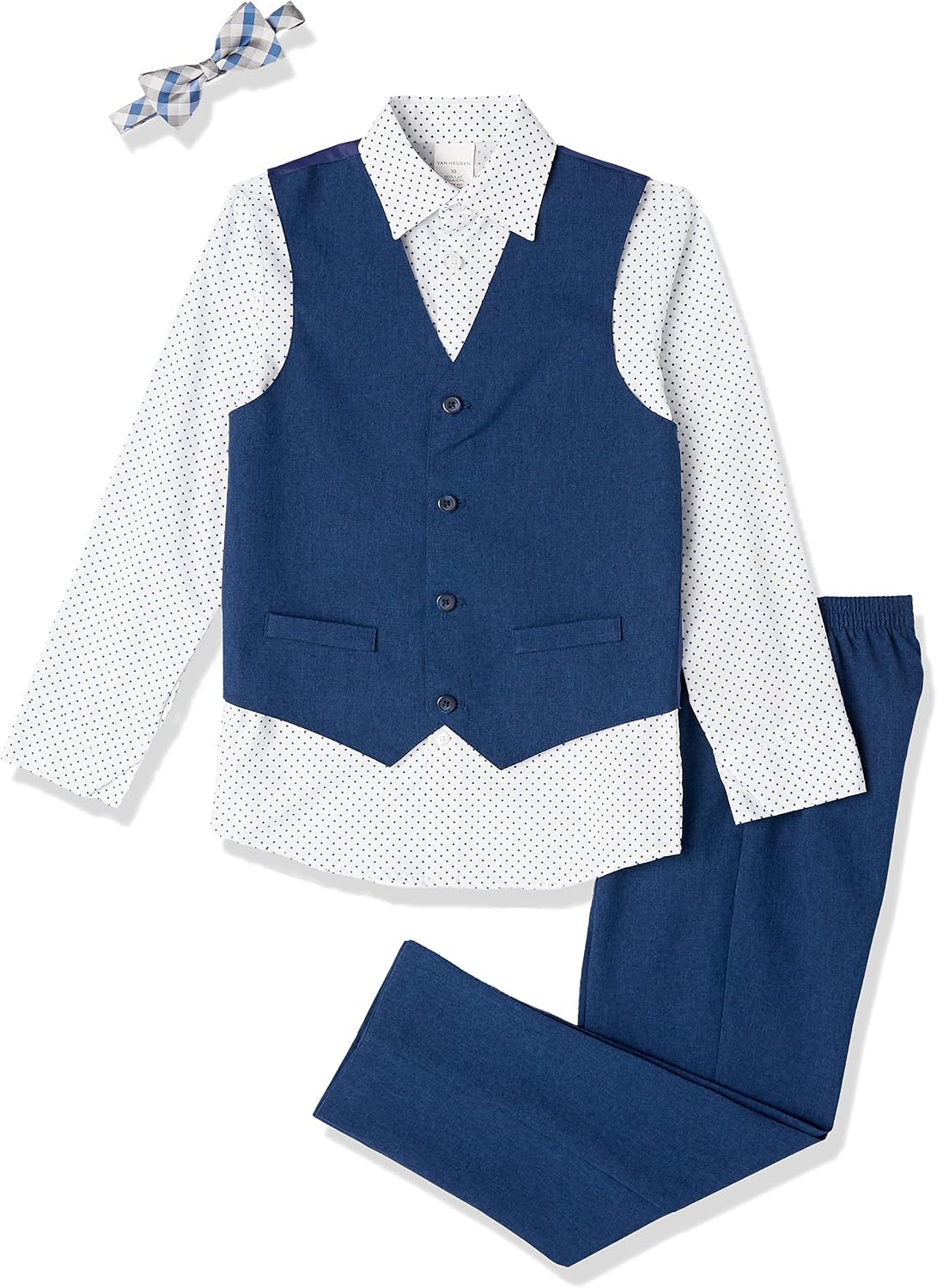 Van Heusen Boys’ 4-piece Formal Suit Set, Vest, Pants, Collared Dress Shirt, and Tie