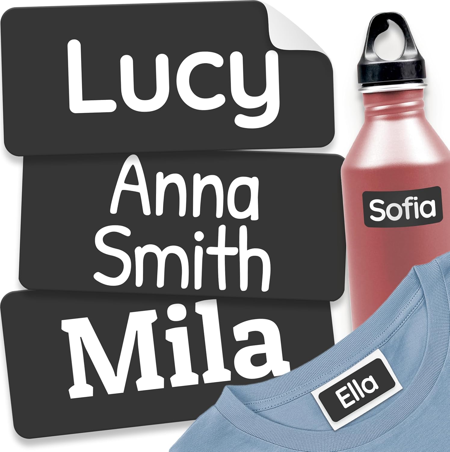 Personalized Universal Name Labels for Kids & Adults – Black [70pcs] – Waterproof Name Stickers for School, Daycare & Clothes – Item & Supplies Name Stickers – Custom Stick On Labels